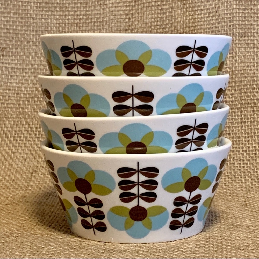 GRACE Set of 4 Ceramic Bowls Ice Cream Fruit Dessert MCM Pattern NWOT